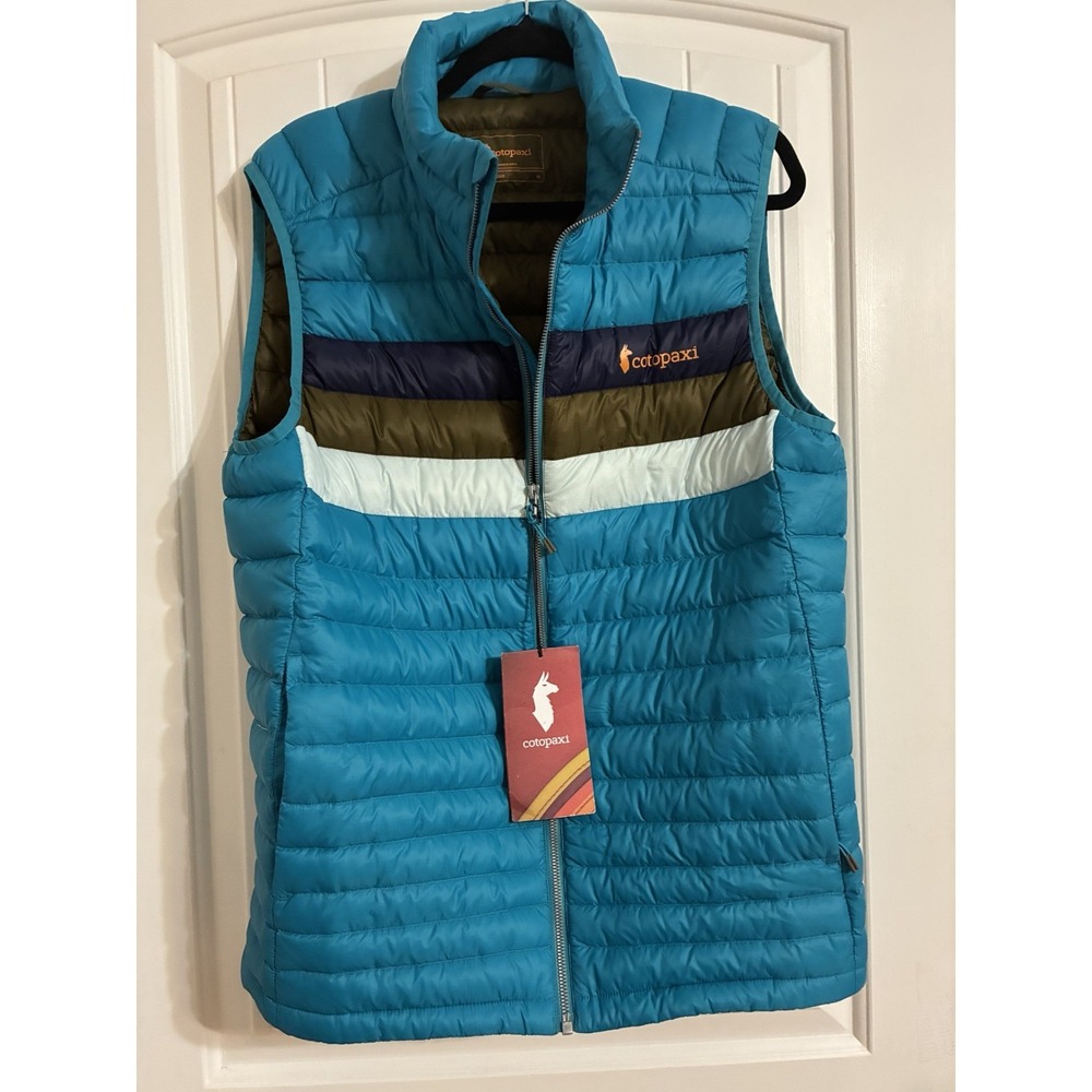 Cotopaxi Fuego Down Vest Men's Mineral Blue Stripes Large NWT